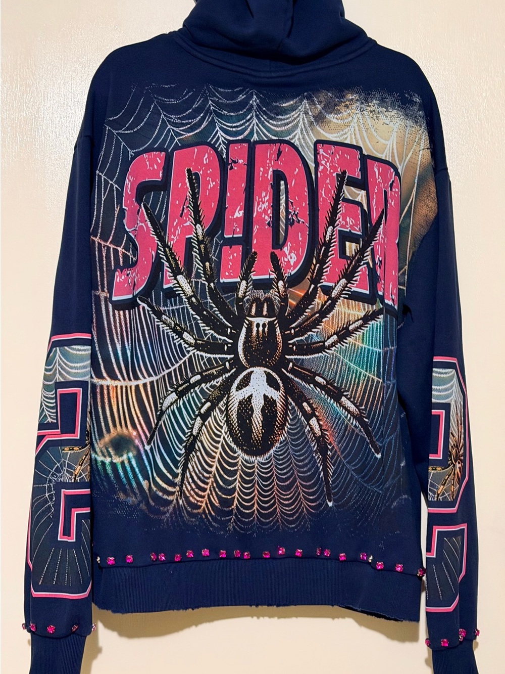 Stray Navy Spider Graphic Hoodie Sweater - Bold Pink Accents